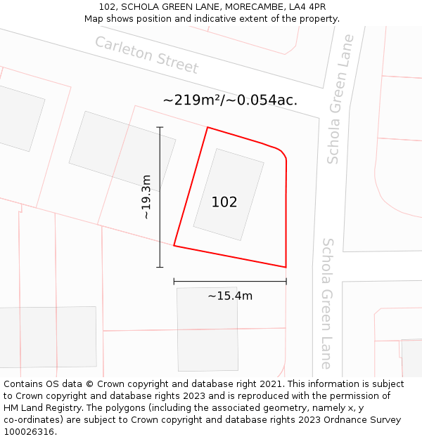 102, SCHOLA GREEN LANE, MORECAMBE, LA4 4PR: Plot and title map