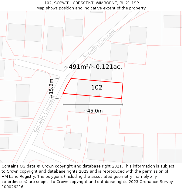 102, SOPWITH CRESCENT, WIMBORNE, BH21 1SP: Plot and title map