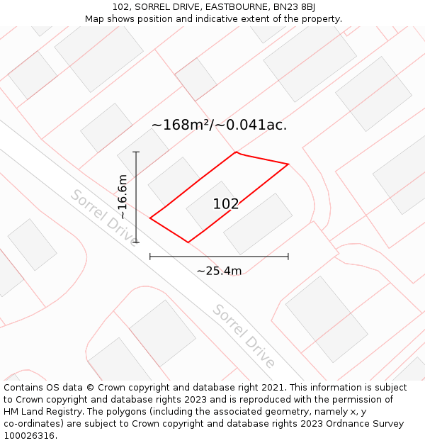 102, SORREL DRIVE, EASTBOURNE, BN23 8BJ: Plot and title map