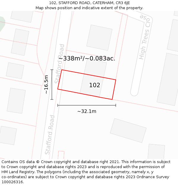 102, STAFFORD ROAD, CATERHAM, CR3 6JE: Plot and title map