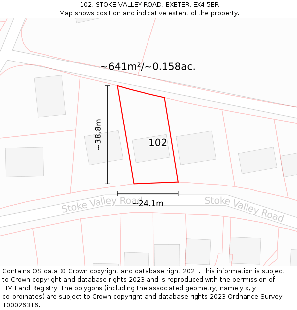 102, STOKE VALLEY ROAD, EXETER, EX4 5ER: Plot and title map