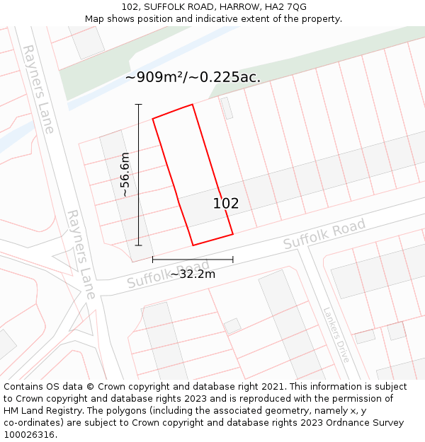 102, SUFFOLK ROAD, HARROW, HA2 7QG: Plot and title map