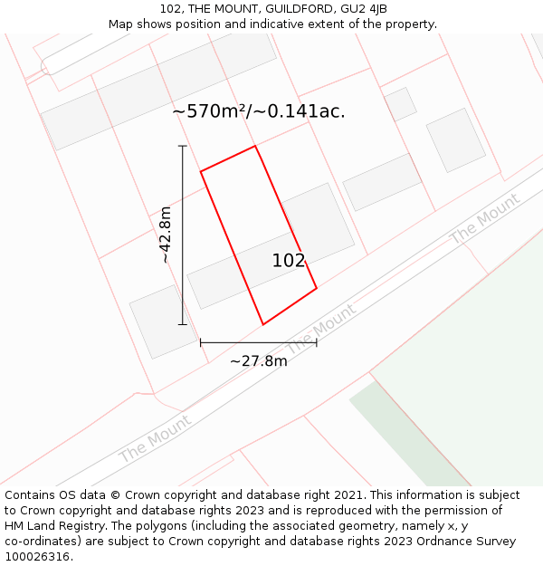 102, THE MOUNT, GUILDFORD, GU2 4JB: Plot and title map