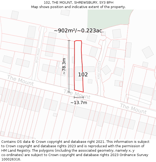 102, THE MOUNT, SHREWSBURY, SY3 8PH: Plot and title map