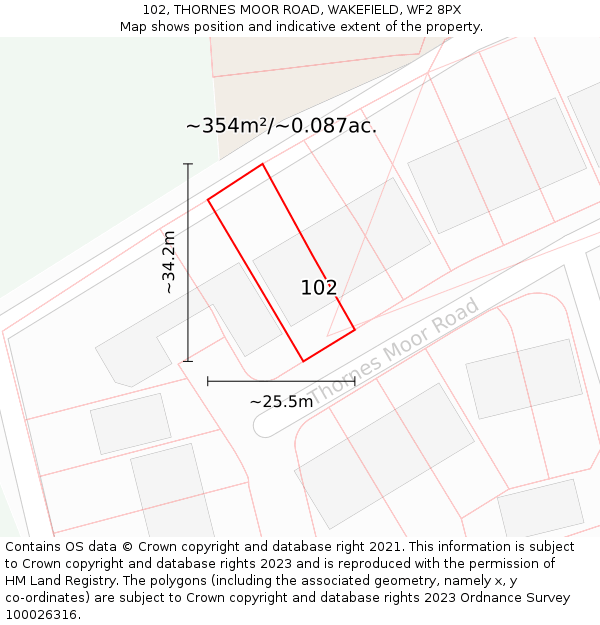 102, THORNES MOOR ROAD, WAKEFIELD, WF2 8PX: Plot and title map