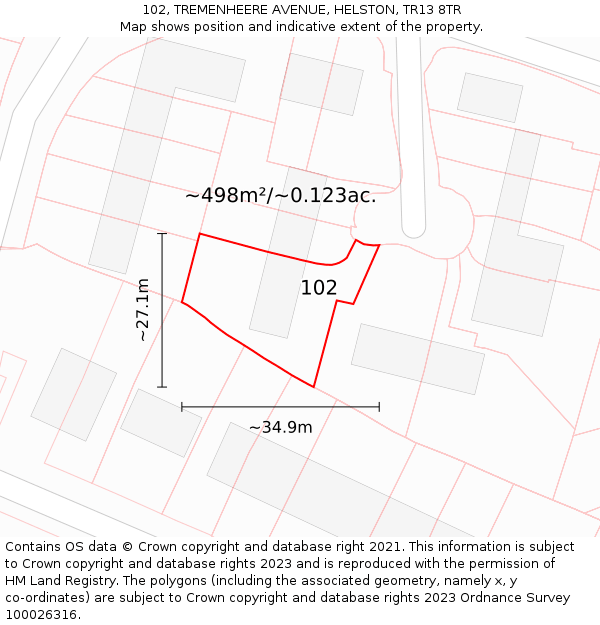 102, TREMENHEERE AVENUE, HELSTON, TR13 8TR: Plot and title map