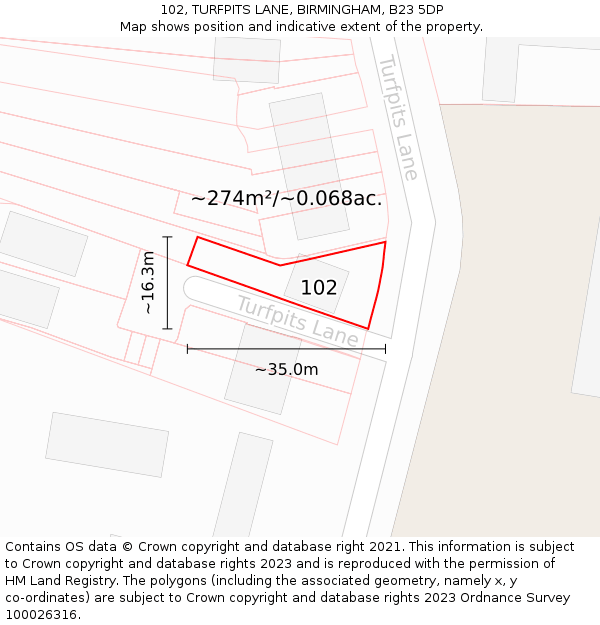 102, TURFPITS LANE, BIRMINGHAM, B23 5DP: Plot and title map