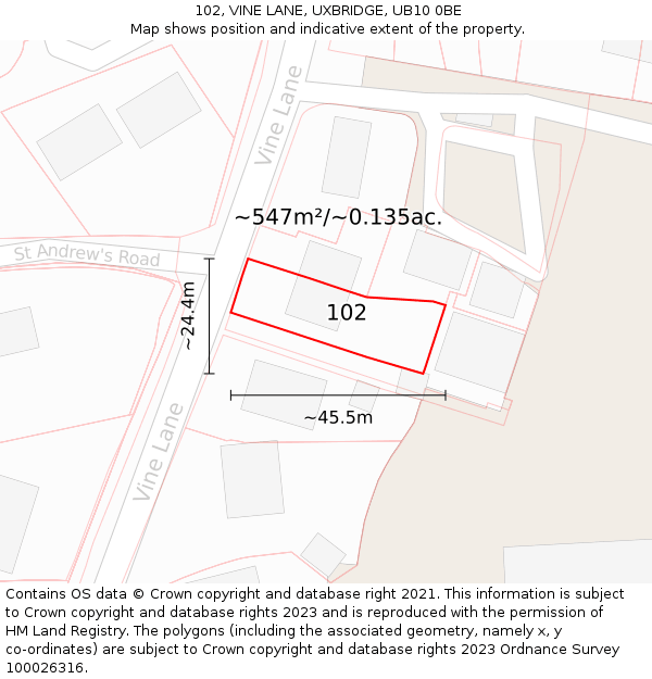 102, VINE LANE, UXBRIDGE, UB10 0BE: Plot and title map