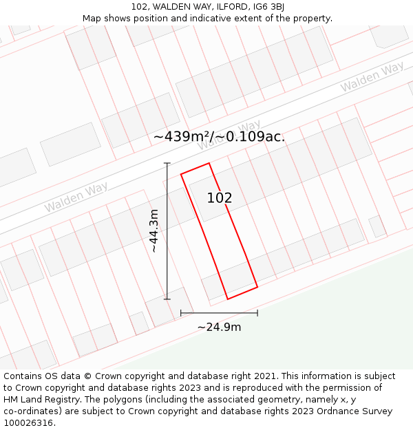 102, WALDEN WAY, ILFORD, IG6 3BJ: Plot and title map