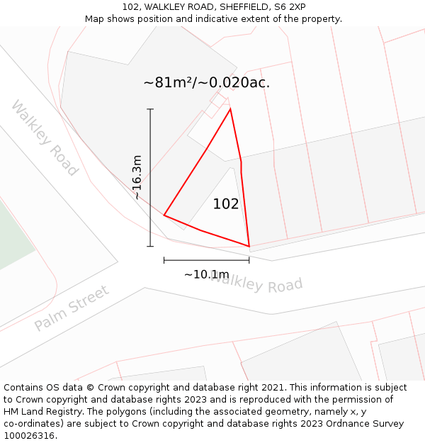 102, WALKLEY ROAD, SHEFFIELD, S6 2XP: Plot and title map