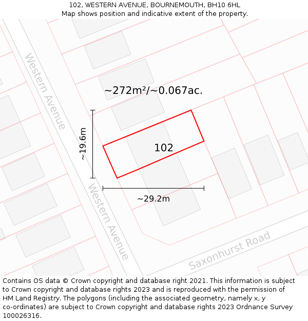 102, WESTERN AVENUE, BOURNEMOUTH, BH10 6HL: Plot and title map