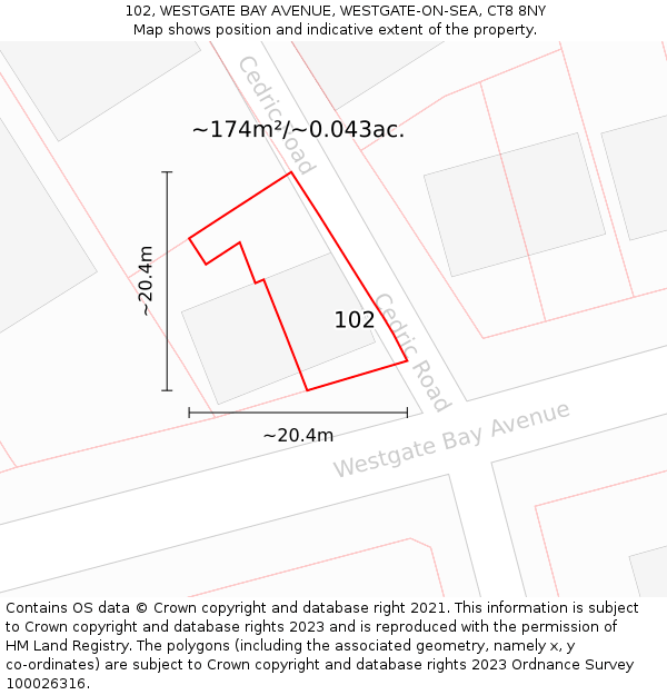 102, WESTGATE BAY AVENUE, WESTGATE-ON-SEA, CT8 8NY: Plot and title map