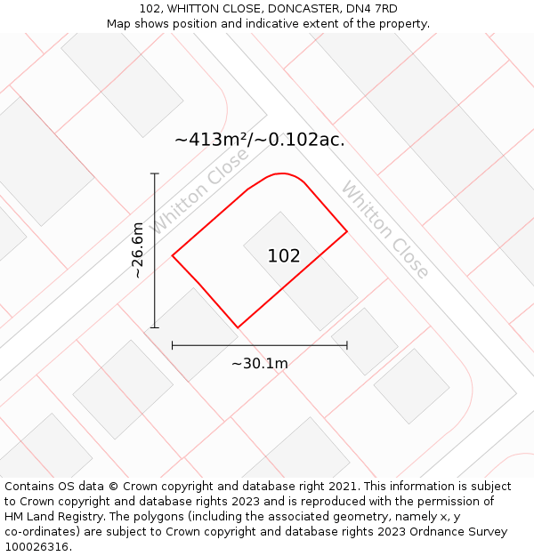 102, WHITTON CLOSE, DONCASTER, DN4 7RD: Plot and title map