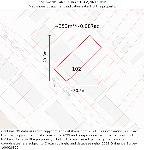 102, WOOD LANE, CHIPPENHAM, SN15 3DZ: Plot and title map