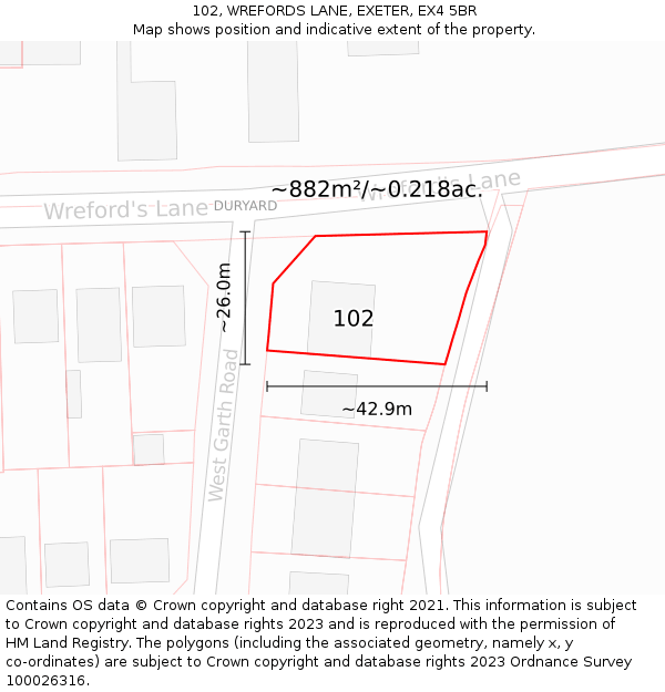 102, WREFORDS LANE, EXETER, EX4 5BR: Plot and title map