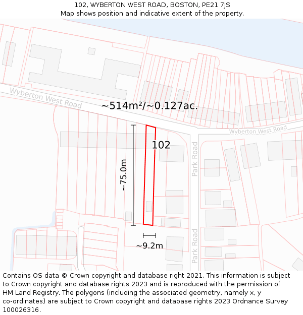 102, WYBERTON WEST ROAD, BOSTON, PE21 7JS: Plot and title map