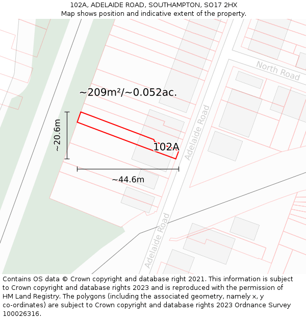 102A, ADELAIDE ROAD, SOUTHAMPTON, SO17 2HX: Plot and title map