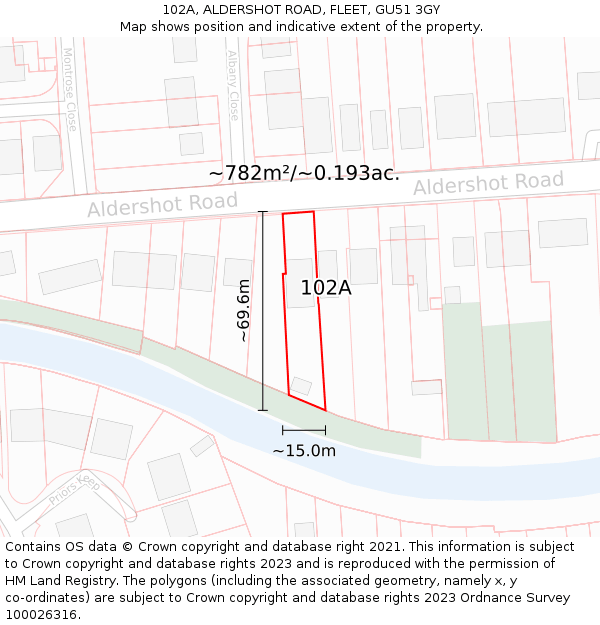 102A, ALDERSHOT ROAD, FLEET, GU51 3GY: Plot and title map