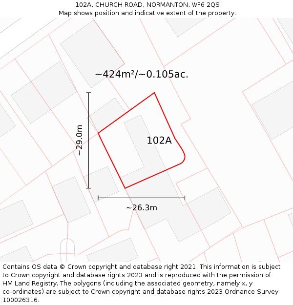 102A, CHURCH ROAD, NORMANTON, WF6 2QS: Plot and title map