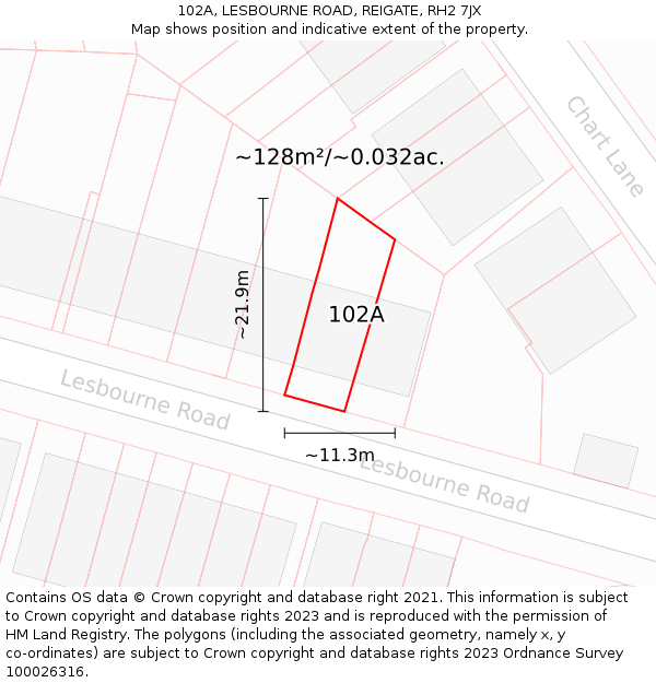 102A, LESBOURNE ROAD, REIGATE, RH2 7JX: Plot and title map