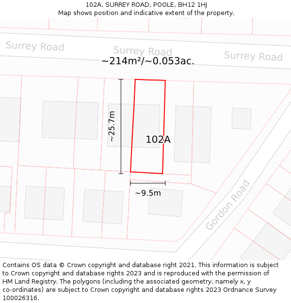 102A, SURREY ROAD, POOLE, BH12 1HJ: Plot and title map