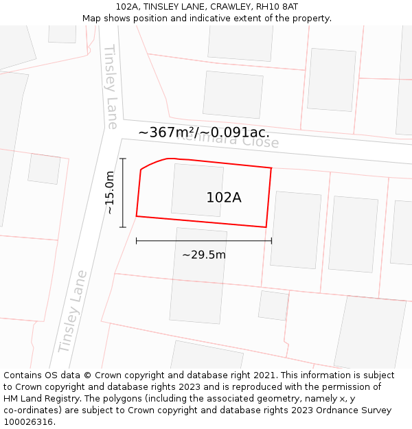 102A, TINSLEY LANE, CRAWLEY, RH10 8AT: Plot and title map