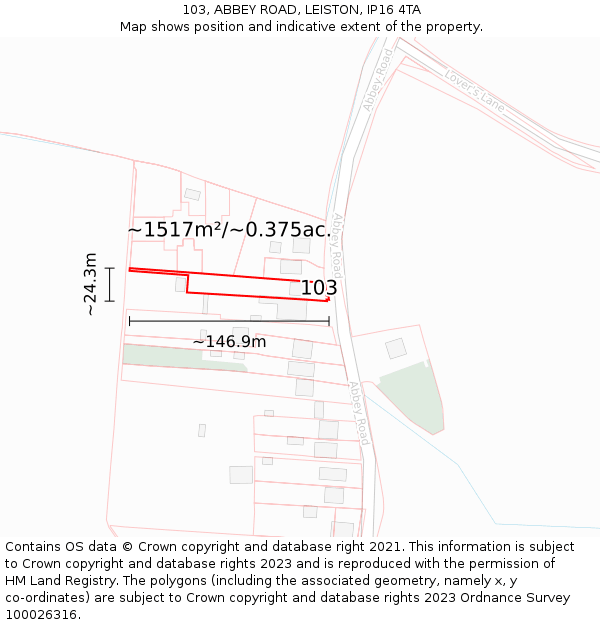 103, ABBEY ROAD, LEISTON, IP16 4TA: Plot and title map