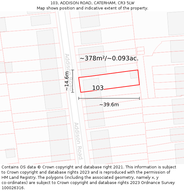 103, ADDISON ROAD, CATERHAM, CR3 5LW: Plot and title map