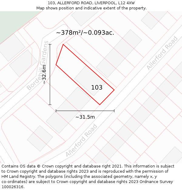 103, ALLERFORD ROAD, LIVERPOOL, L12 4XW: Plot and title map