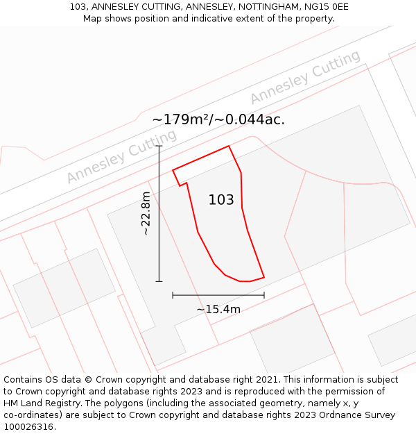 103, ANNESLEY CUTTING, ANNESLEY, NOTTINGHAM, NG15 0EE: Plot and title map