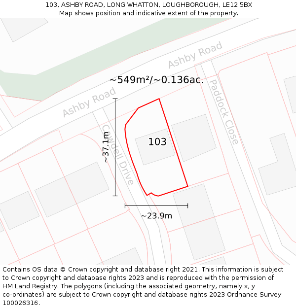103, ASHBY ROAD, LONG WHATTON, LOUGHBOROUGH, LE12 5BX: Plot and title map