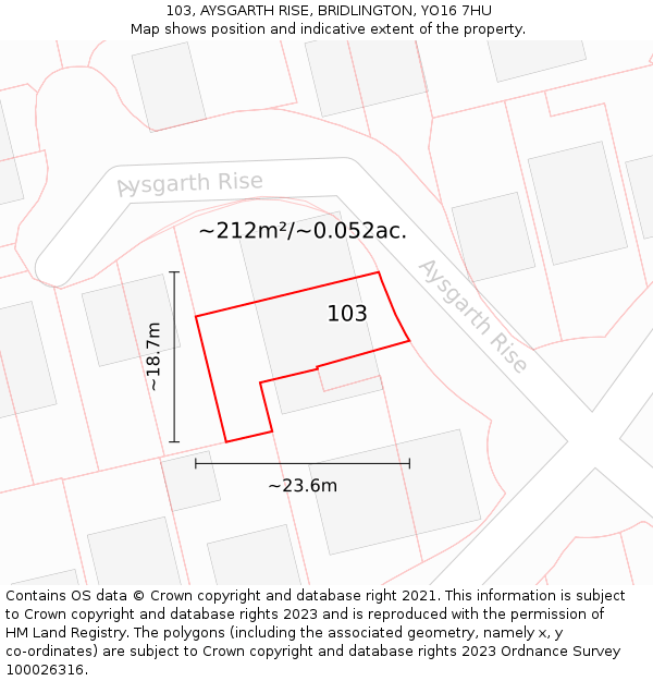 103, AYSGARTH RISE, BRIDLINGTON, YO16 7HU: Plot and title map