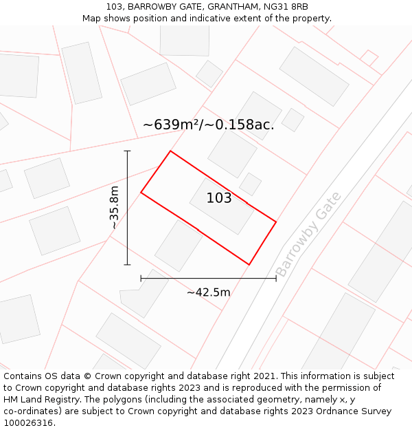 103, BARROWBY GATE, GRANTHAM, NG31 8RB: Plot and title map