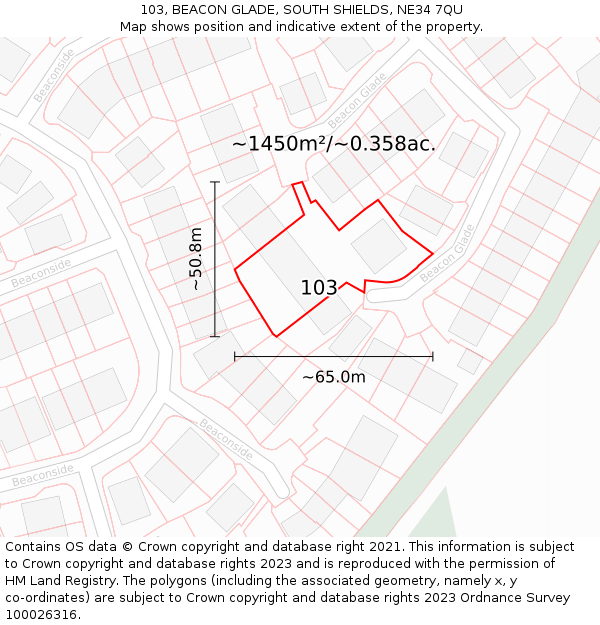 103, BEACON GLADE, SOUTH SHIELDS, NE34 7QU: Plot and title map