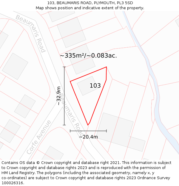 103, BEAUMARIS ROAD, PLYMOUTH, PL3 5SD: Plot and title map