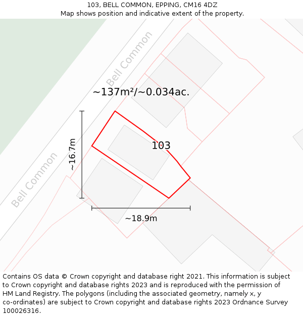 103, BELL COMMON, EPPING, CM16 4DZ: Plot and title map