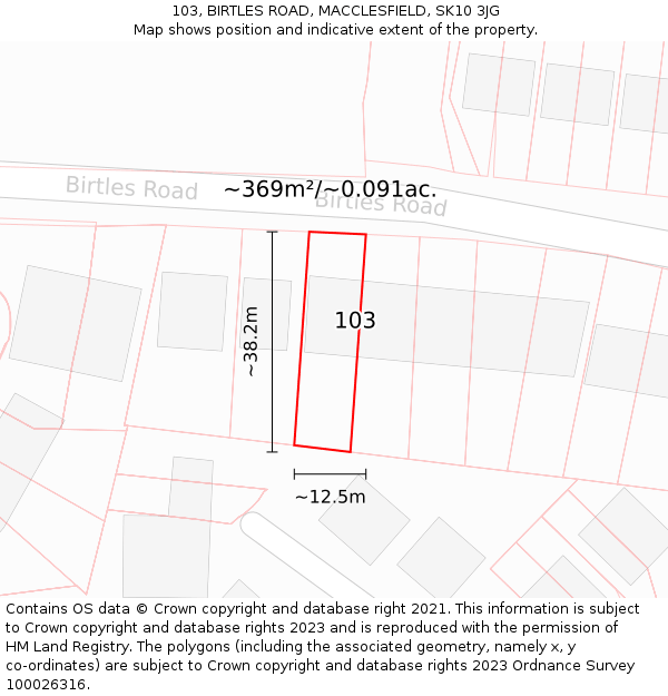 103, BIRTLES ROAD, MACCLESFIELD, SK10 3JG: Plot and title map