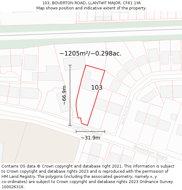 103, BOVERTON ROAD, LLANTWIT MAJOR, CF61 1YA: Plot and title map