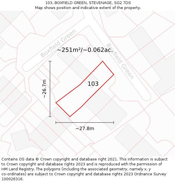 103, BOXFIELD GREEN, STEVENAGE, SG2 7DS: Plot and title map