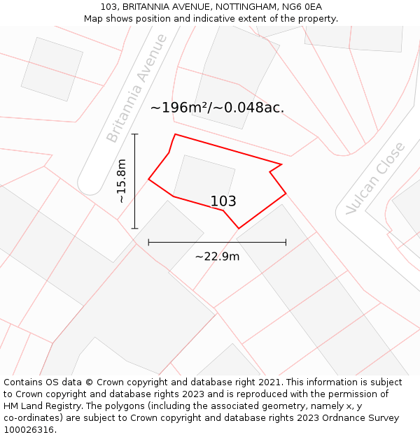 103, BRITANNIA AVENUE, NOTTINGHAM, NG6 0EA: Plot and title map