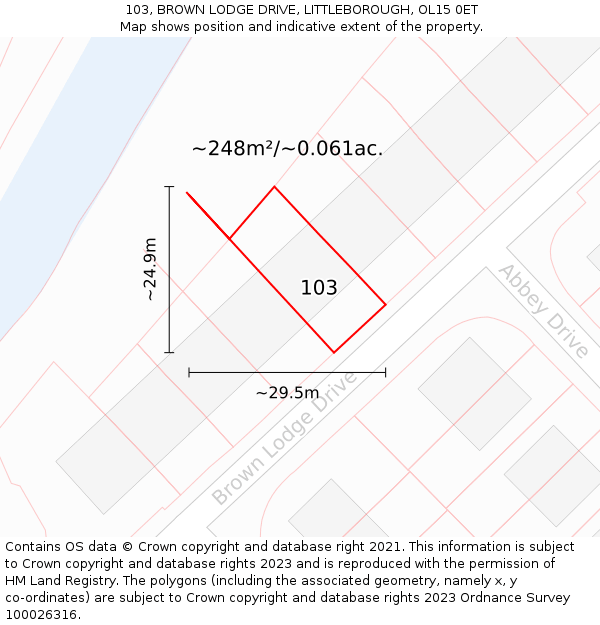 103, BROWN LODGE DRIVE, LITTLEBOROUGH, OL15 0ET: Plot and title map