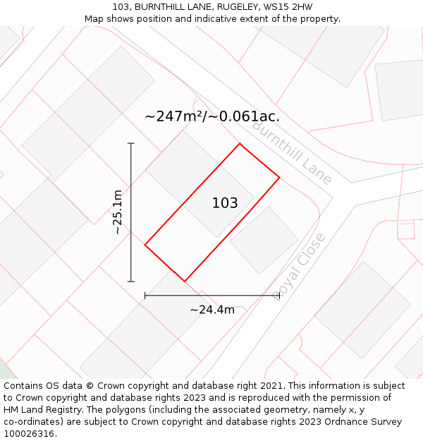 103, BURNTHILL LANE, RUGELEY, WS15 2HW: Plot and title map