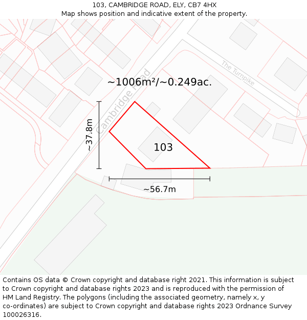 103, CAMBRIDGE ROAD, ELY, CB7 4HX: Plot and title map