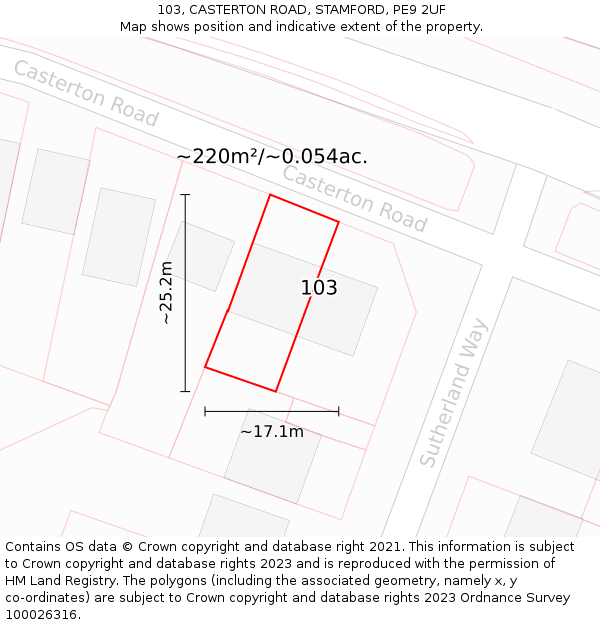 103, CASTERTON ROAD, STAMFORD, PE9 2UF: Plot and title map