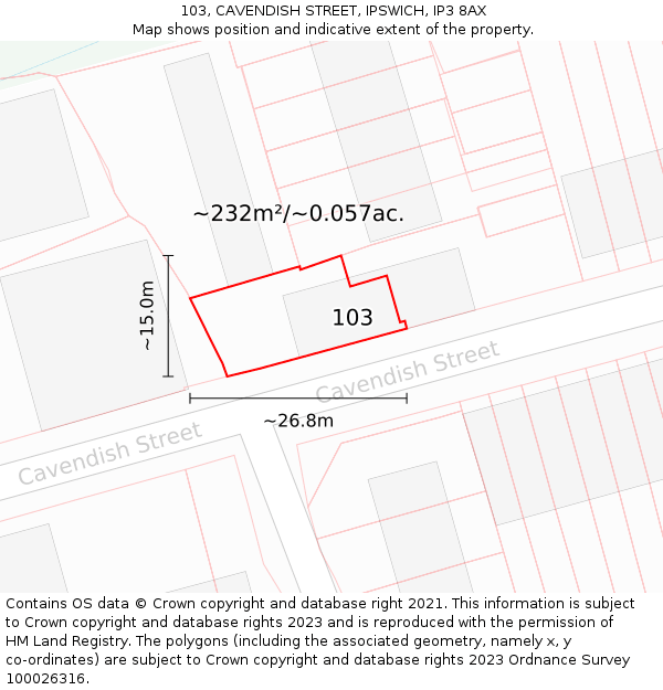 103, CAVENDISH STREET, IPSWICH, IP3 8AX: Plot and title map