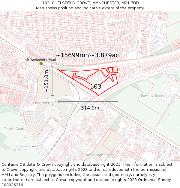 103, CHELSFIELD GROVE, MANCHESTER, M21 7BD: Plot and title map