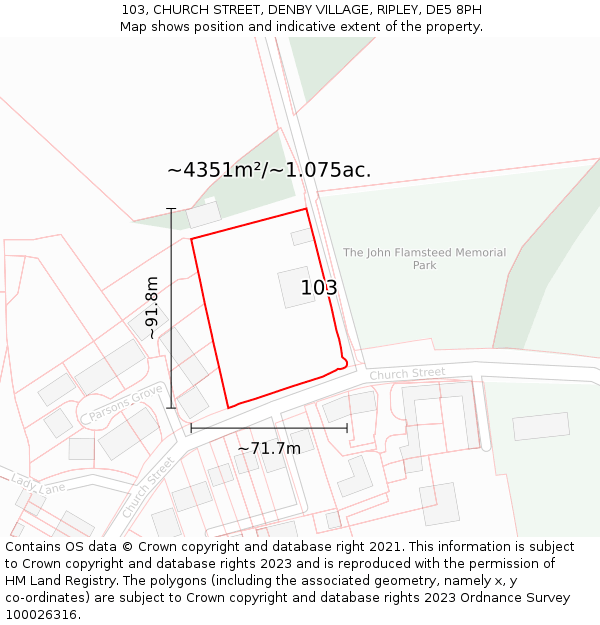 103, CHURCH STREET, DENBY VILLAGE, RIPLEY, DE5 8PH: Plot and title map