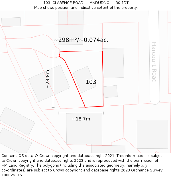 103, CLARENCE ROAD, LLANDUDNO, LL30 1DT: Plot and title map