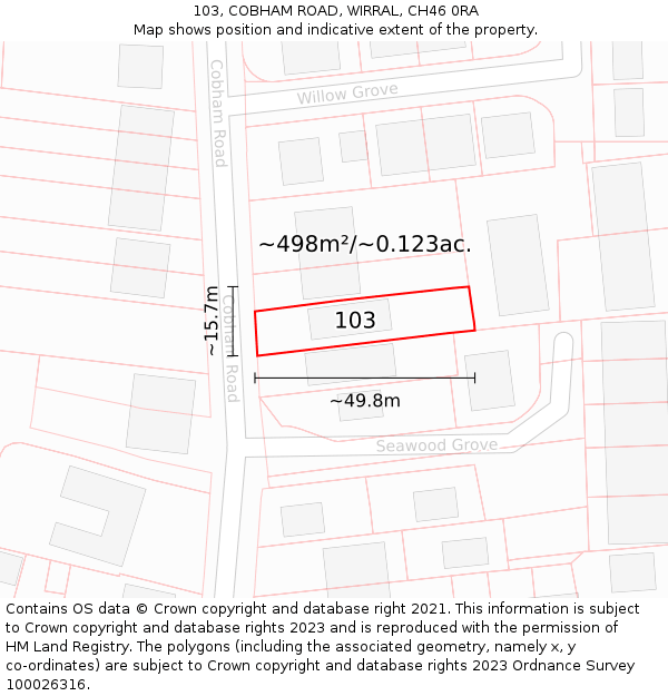 103, COBHAM ROAD, WIRRAL, CH46 0RA: Plot and title map