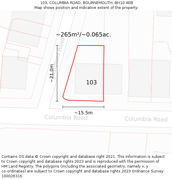 103, COLUMBIA ROAD, BOURNEMOUTH, BH10 4EB: Plot and title map